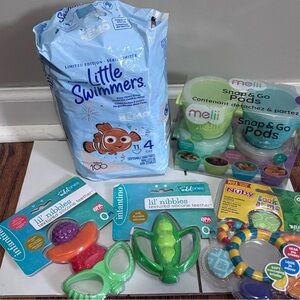 Diapers and Baby Teething Toys Set